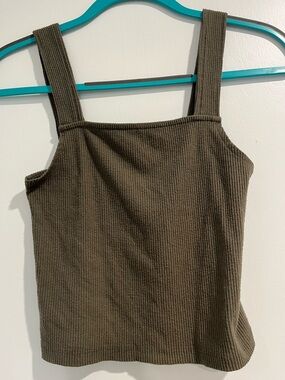 American Eagle Olive Ribbed Cropped Tank Top Size Medium